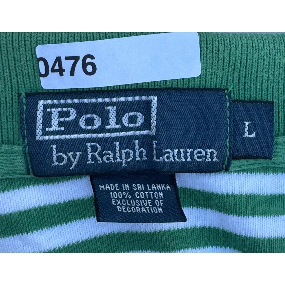 Polo Ralph Lauren Mens Green White Striped Short Sleeve Polo Shirt L Pink Pony